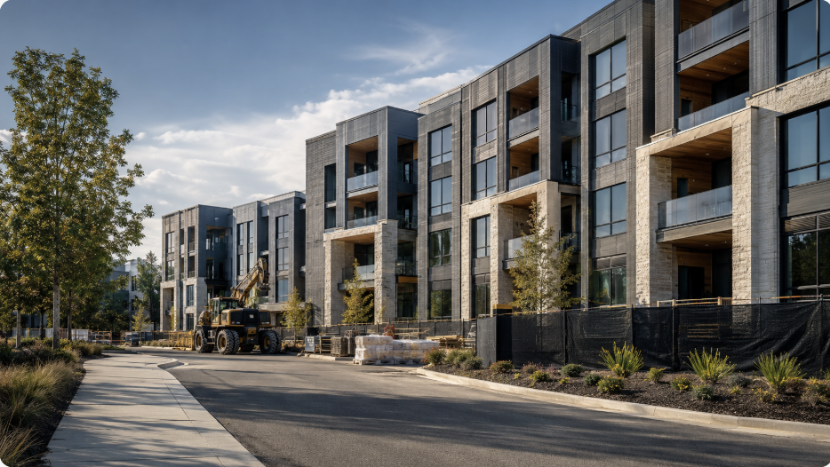 Modern multifamily apartment development under construction