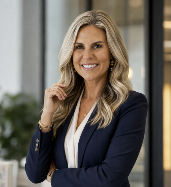 Stephanie Sutton, founder and search partner at Bridge Partners of Texas, wearing a navy blazer