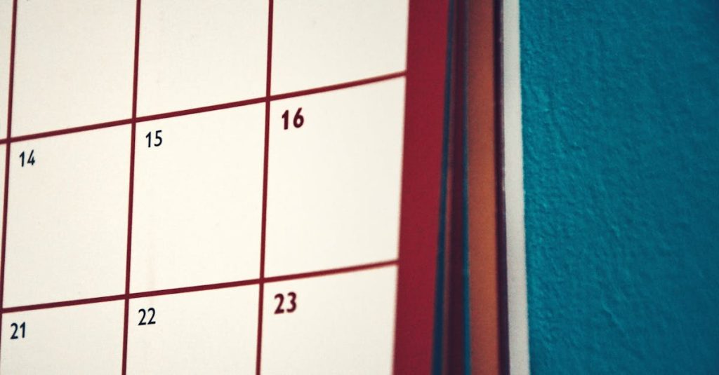 A minimalist calendar hanging on a colorful wall, perfect for planning and organization.