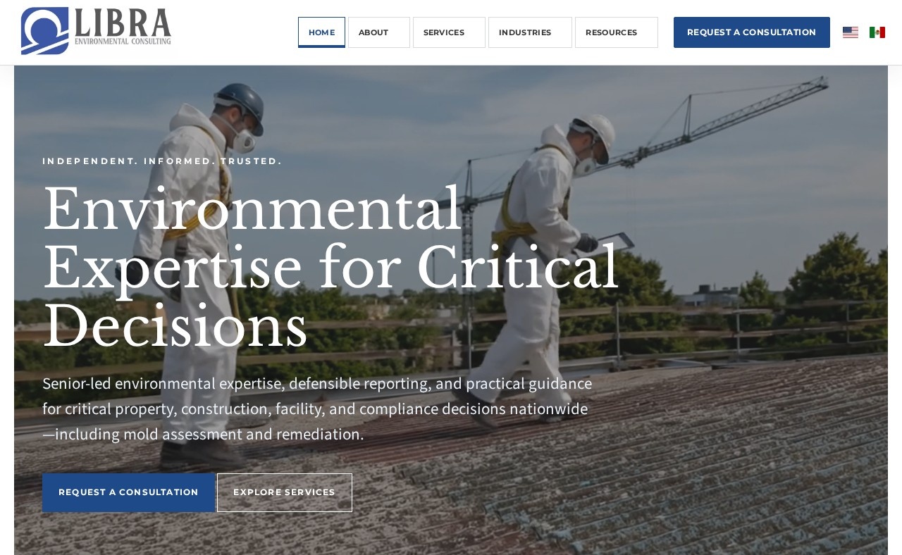 Libra Environmental Consulting homepage on a laptop